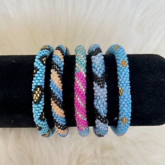 HAND CRAFTED in Nepal Beaded Bracelets (set of 5) #201 - Picture 5 of 5